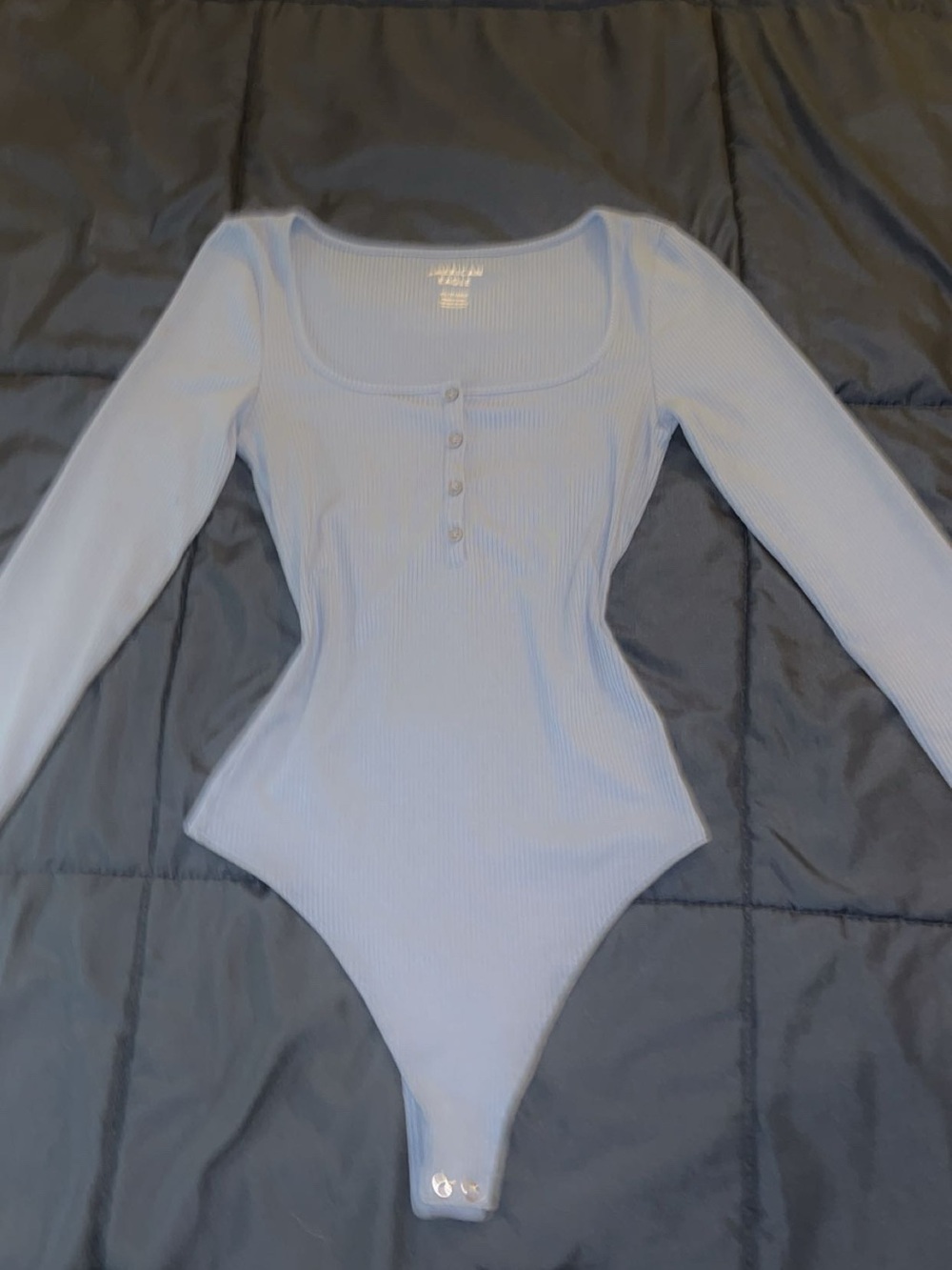 American Eagle Outfitters Light Blue Ribbed Long-Sleeve Bodysuit